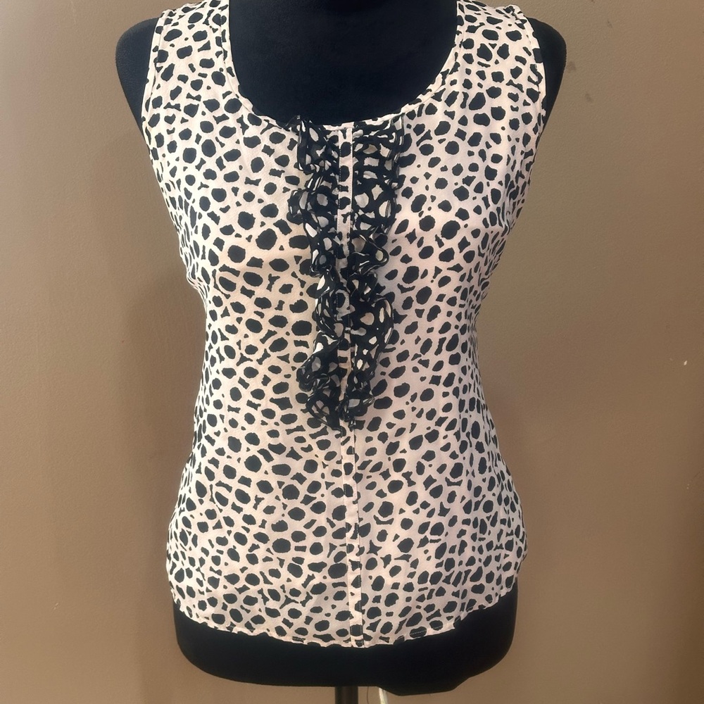 St. John Black and Cream Patterned Blouse